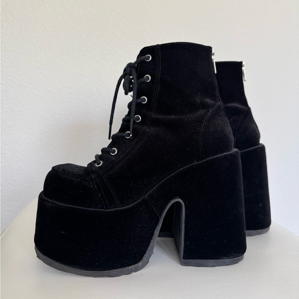 Demonia Camel 203 Velvet Platform Boots